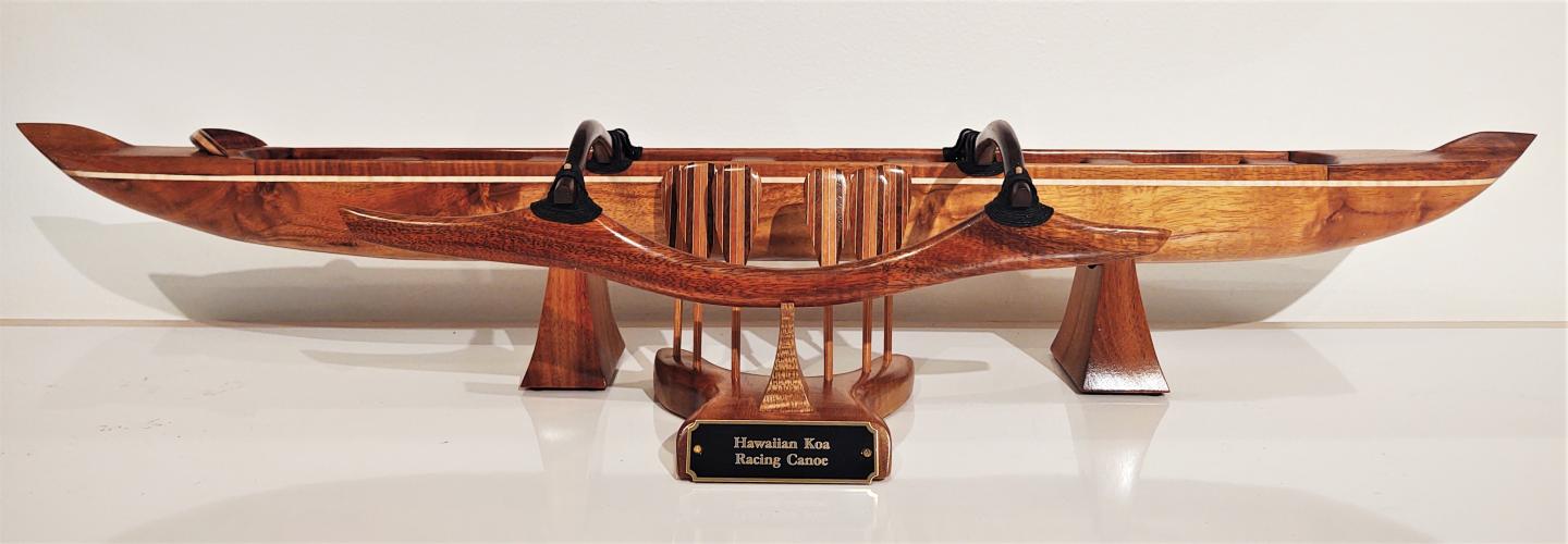 <b>*NEW*</b> Six-Man Solid Koa Racing Canoe #324 w/Maple Detail by Greg Eaves
