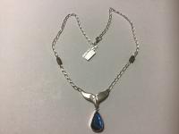Large Whale's Tail Faceted Bezel Labradorite SS Necklace by Pat Pearlman
