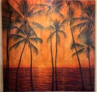 Kona Sunset Triptych 48x48 Oil/Pyro on Mango by David 'Kawika' Gallegos <! local>