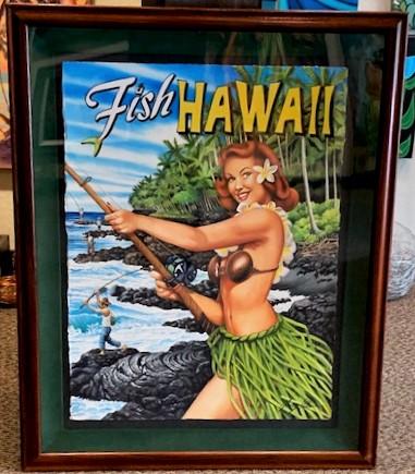 Fish Hawaii 22x30 Watercolor in Koa Frame by Garry Palm