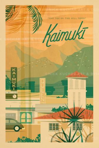 Kaimuki (Oahu) Framed Giclee by Nick Kuchar <! local> <! aesthetic>
