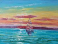 <b>*NEW*</b> Sunset Sailing 16x20 Original Oil by Roman Czerwinski