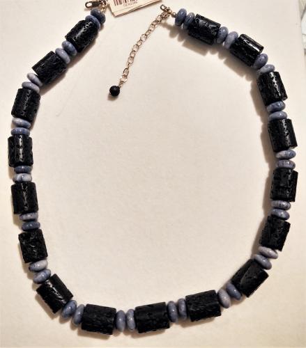 Black Lava & Blue Coral SS Necklace by Genesis Collection