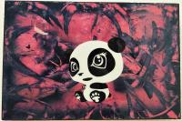 <b>*NEW*</b> Panda on Magenta 12x18 Original Mixed Media by J Ha