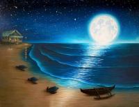 <b>*NEW*</b> Canoe Moonlight 24x30 Original Mixed Media by Stephanie Boinay <! local>